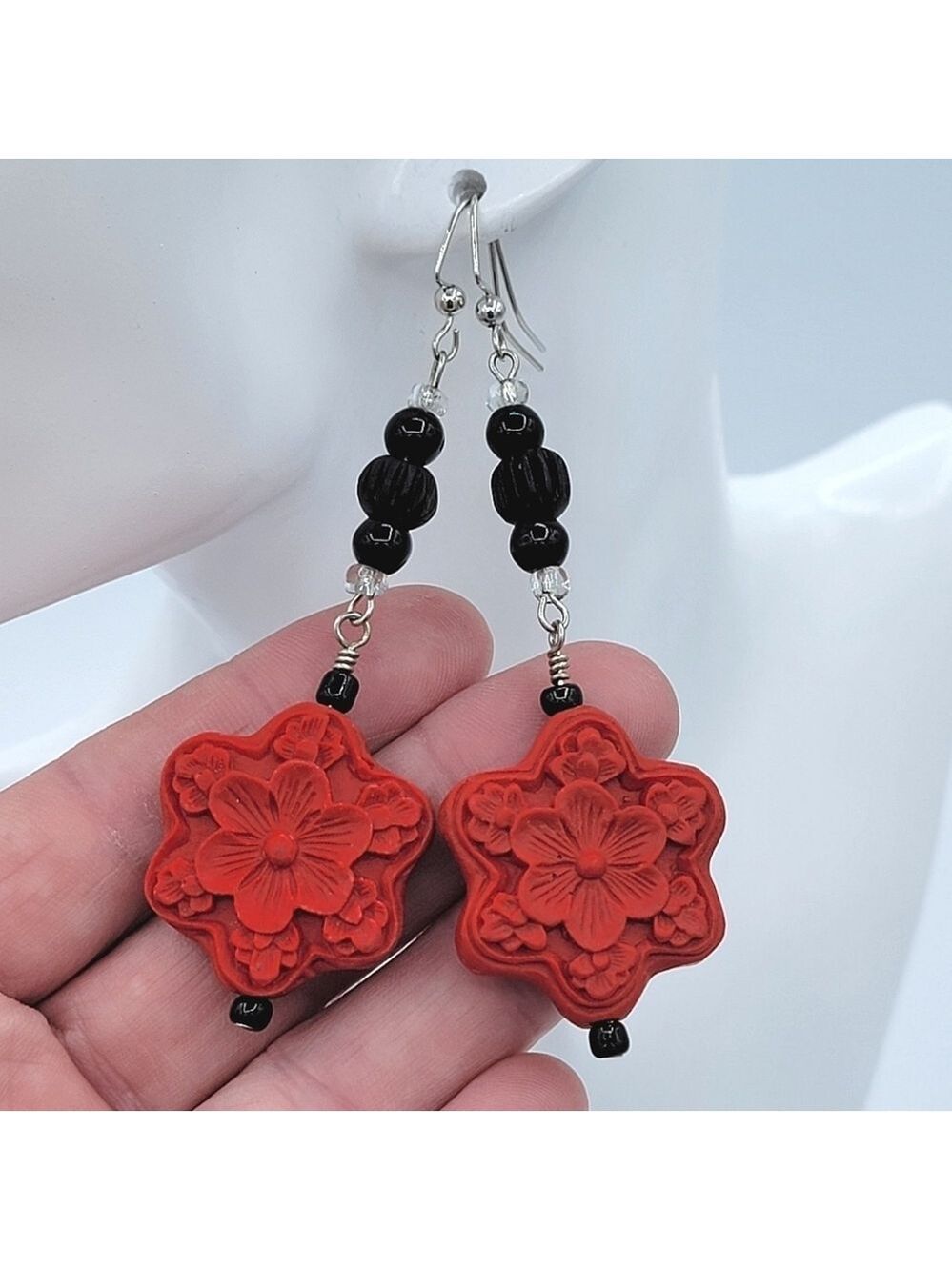 Vintage Floral Carved Earrings #1948